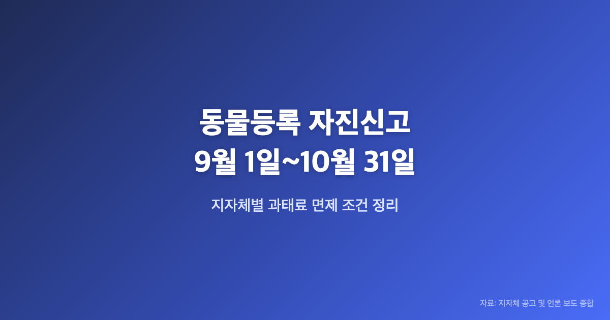 2026 동물등록 자진신고 9월 1일 시작, 지자체별 과태료 면제 조건 총정리
