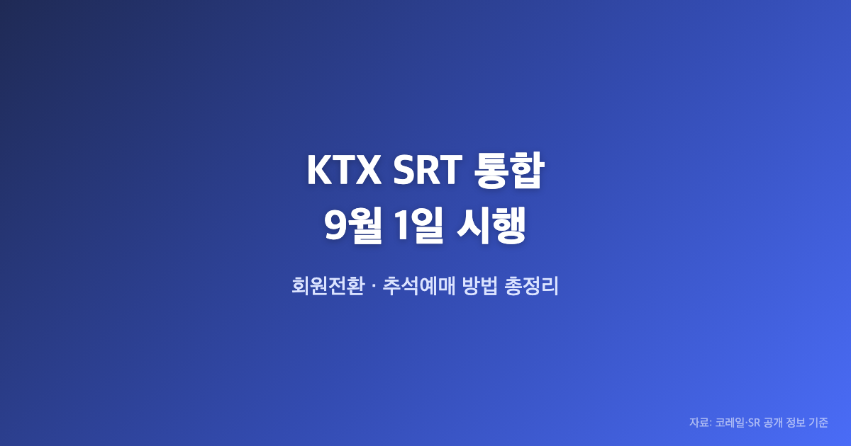 KTX SRT 통합 9월1일 시행, 코레일 회원전환·추석예매 방법 총정리
