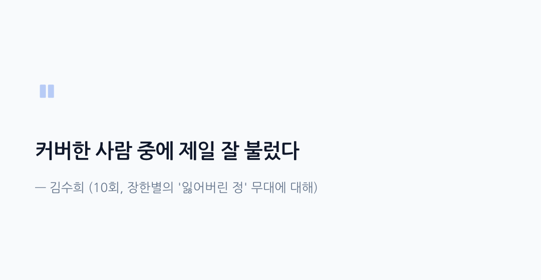 김수희가 장한별의 잃어버린 정 무대에 대해 커버한 사람 중 제일 잘 불렀다고 평가한 인용 카드