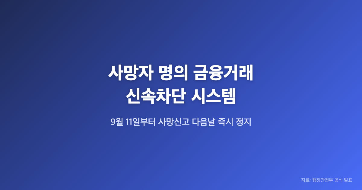 사망자 명의 계좌 신속차단 9월11일 시행, 사망신고 다음날 전 금융권 즉시정지