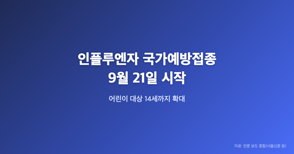인플루엔자 국가예방접종 지원 9월 21일 시작, 어린이 대상 14세까지 확대